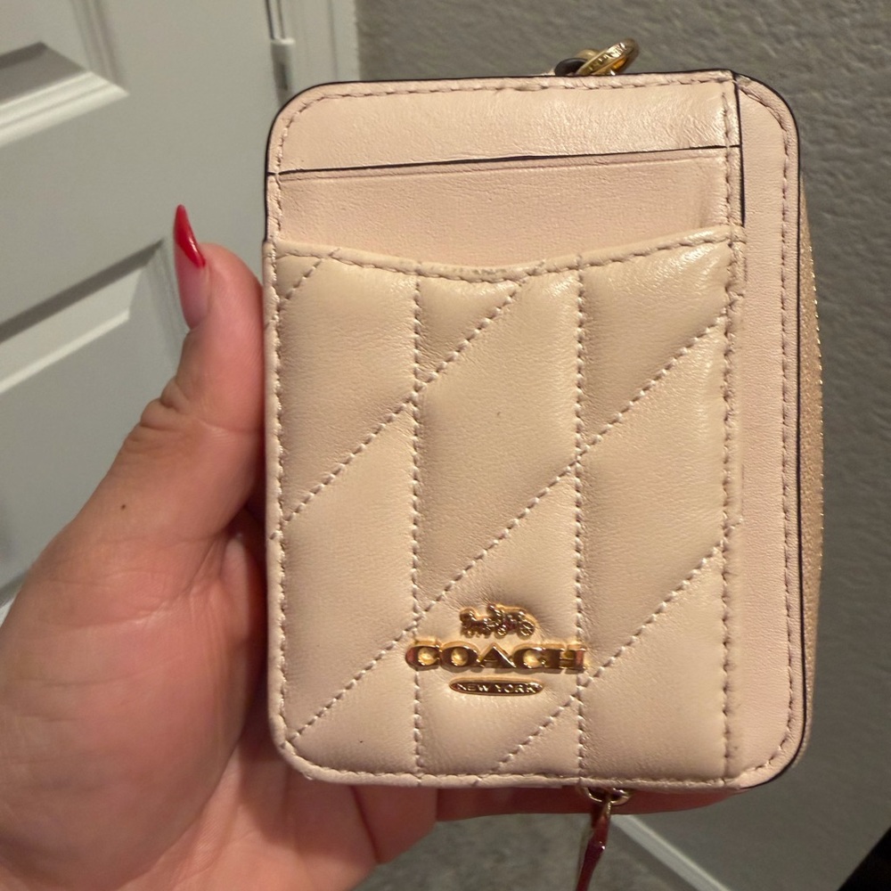 Coach zip card case in light pink